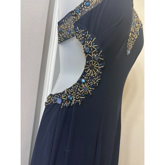 Betsy & Adam Women Navy Sequin Beaded Embellished Gown maxi Lining Dress Size 4 - Picture 3 of 16